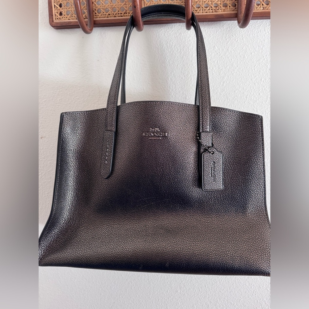 Coach Charlie Carry All in Metallic Black Pebbled Leather